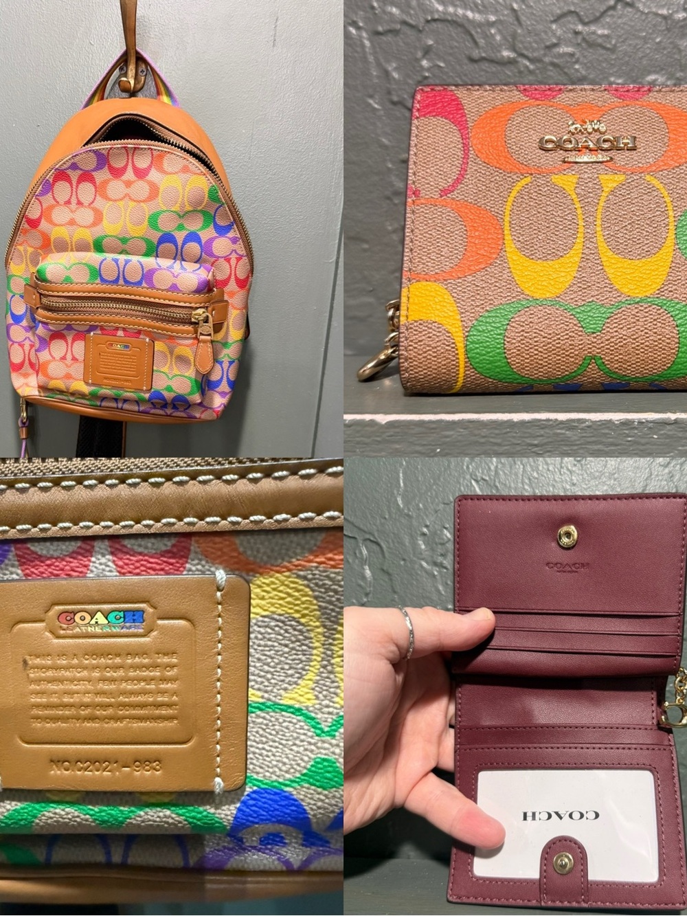 Coach 983 Academy Pack Rainbow Pride Backpack Signature Canvas w/Matching Wallet